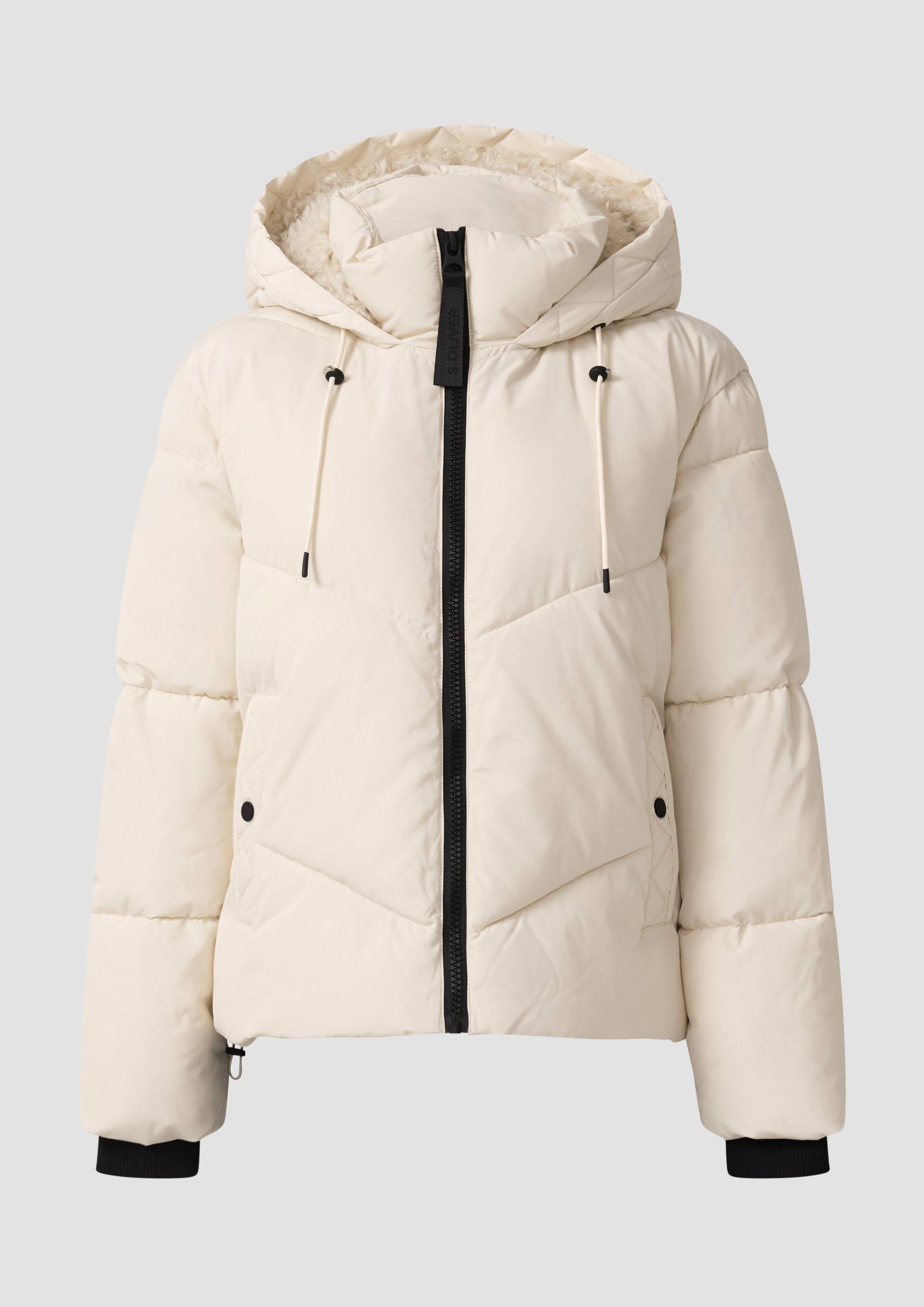 s.Oliver - Wärmende Pufferjacke mit gefütterter Teddyplüsch-Kapuze, Damen, Beige von s.Oliver