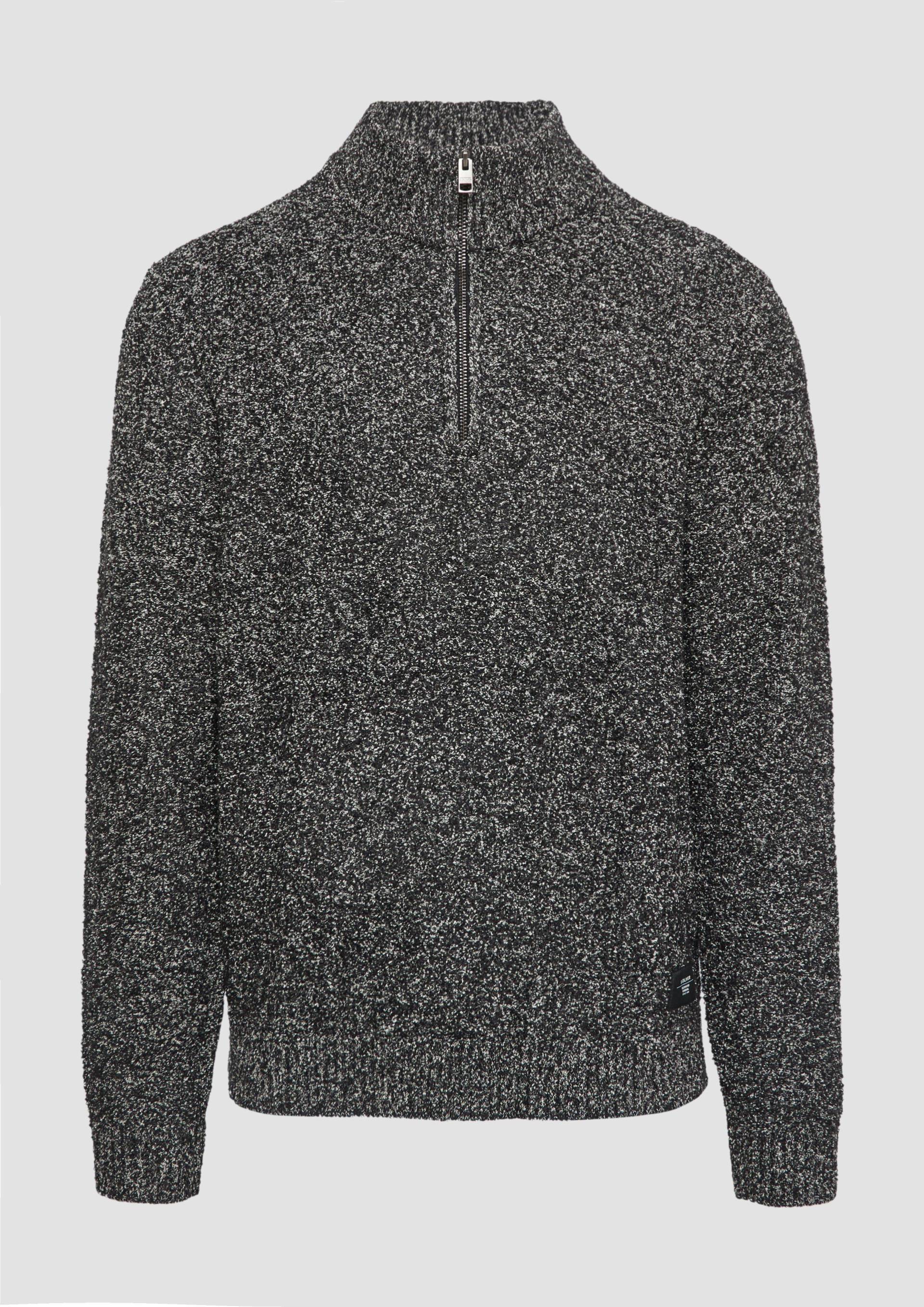 s.Oliver - Pullover mit Troyer-Kragen in Melange-Optik, Herren, schwarz von s.Oliver