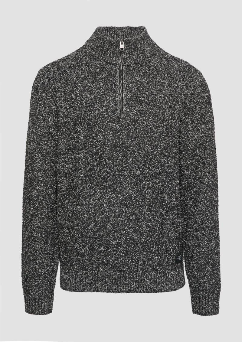 s.Oliver - Pullover mit Troyer-Kragen in Melange-Optik, Herren, schwarz von s.Oliver