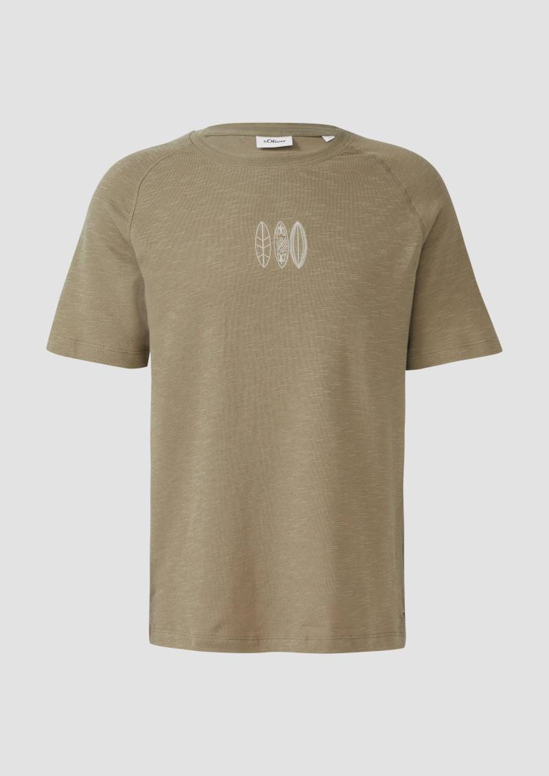 s.Oliver - Raglan-T-Shirt mit Flammgarnstruktur und Stickerei, Herren, Grün von s.Oliver