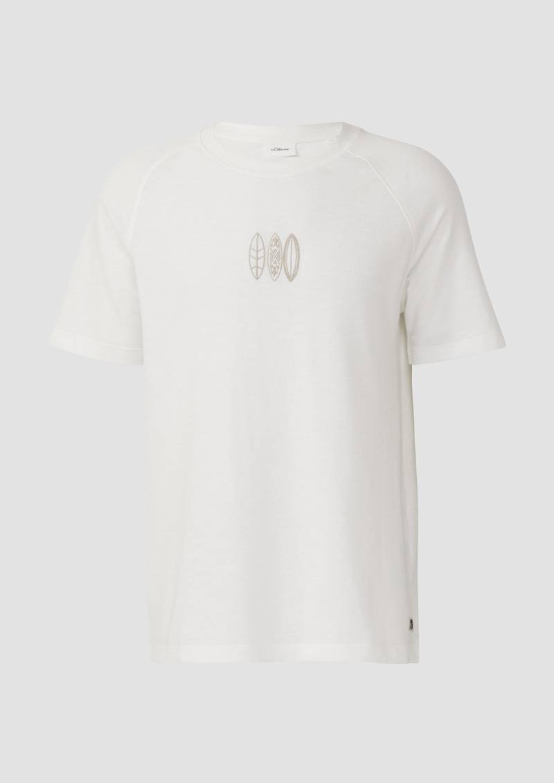 s.Oliver - Raglan-T-Shirt mit Flammgarnstruktur und Stickerei, Herren, weiß von s.Oliver