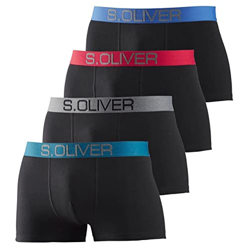 s.Oliver Red Label Herren Boxershorts, 4er Pack, Shorts, optimale Passform, bequem, weich, schick, hautsympatisch (S (4), schwarz mit farbigem Bund) von s.Oliver