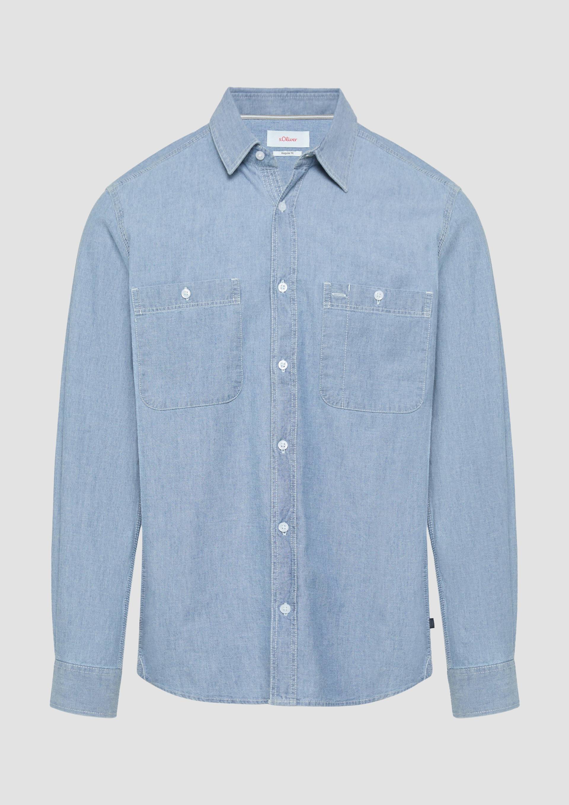 s.Oliver - Regular Fit: Baumwollhemd aus Chambray, Herren, blau von s.Oliver
