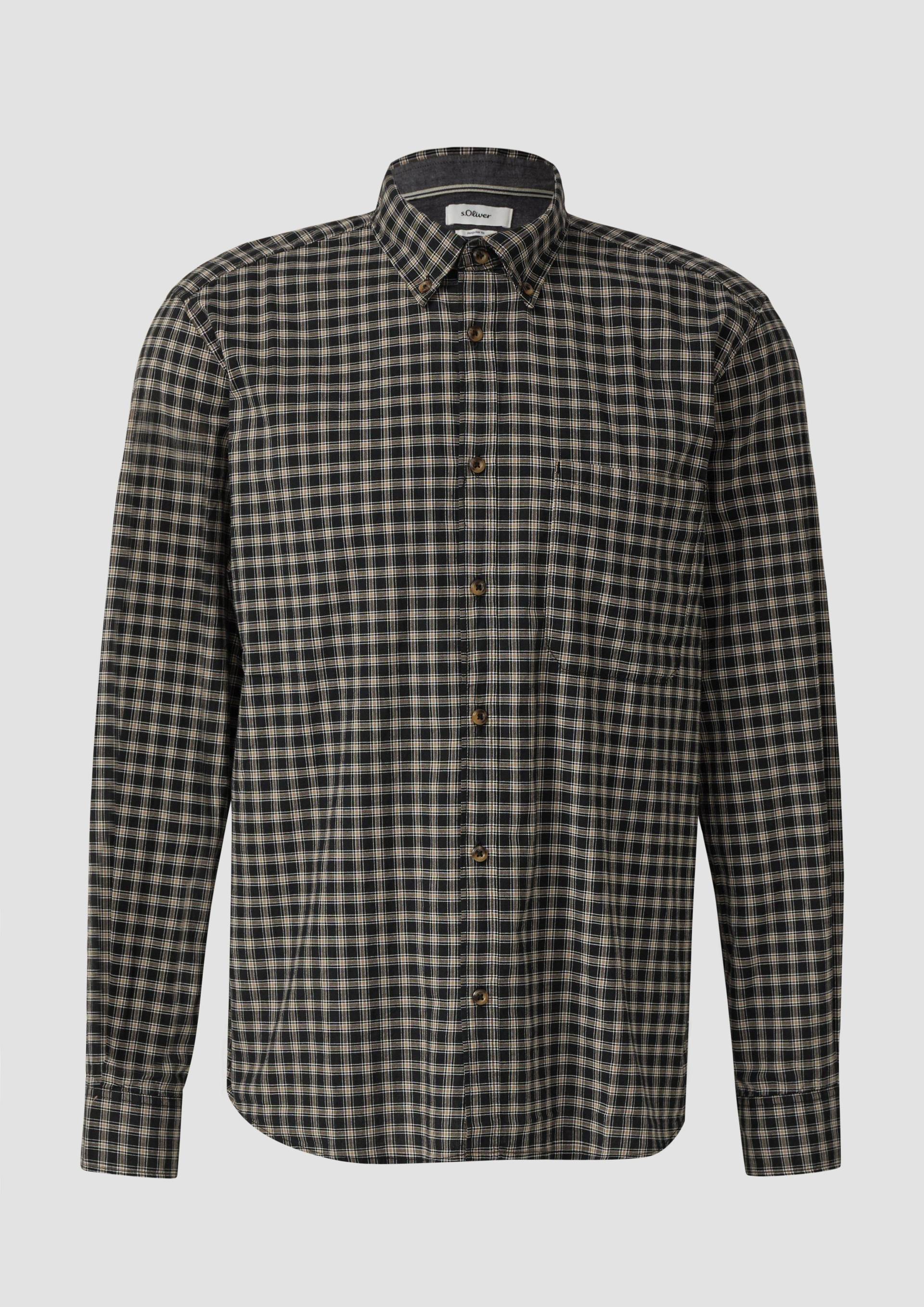 s.Oliver - Regular Fit: Button-Down-Hemd mit Karomuster und abgerundetem Saum, Herren, schwarz|mehrfarbig von s.Oliver