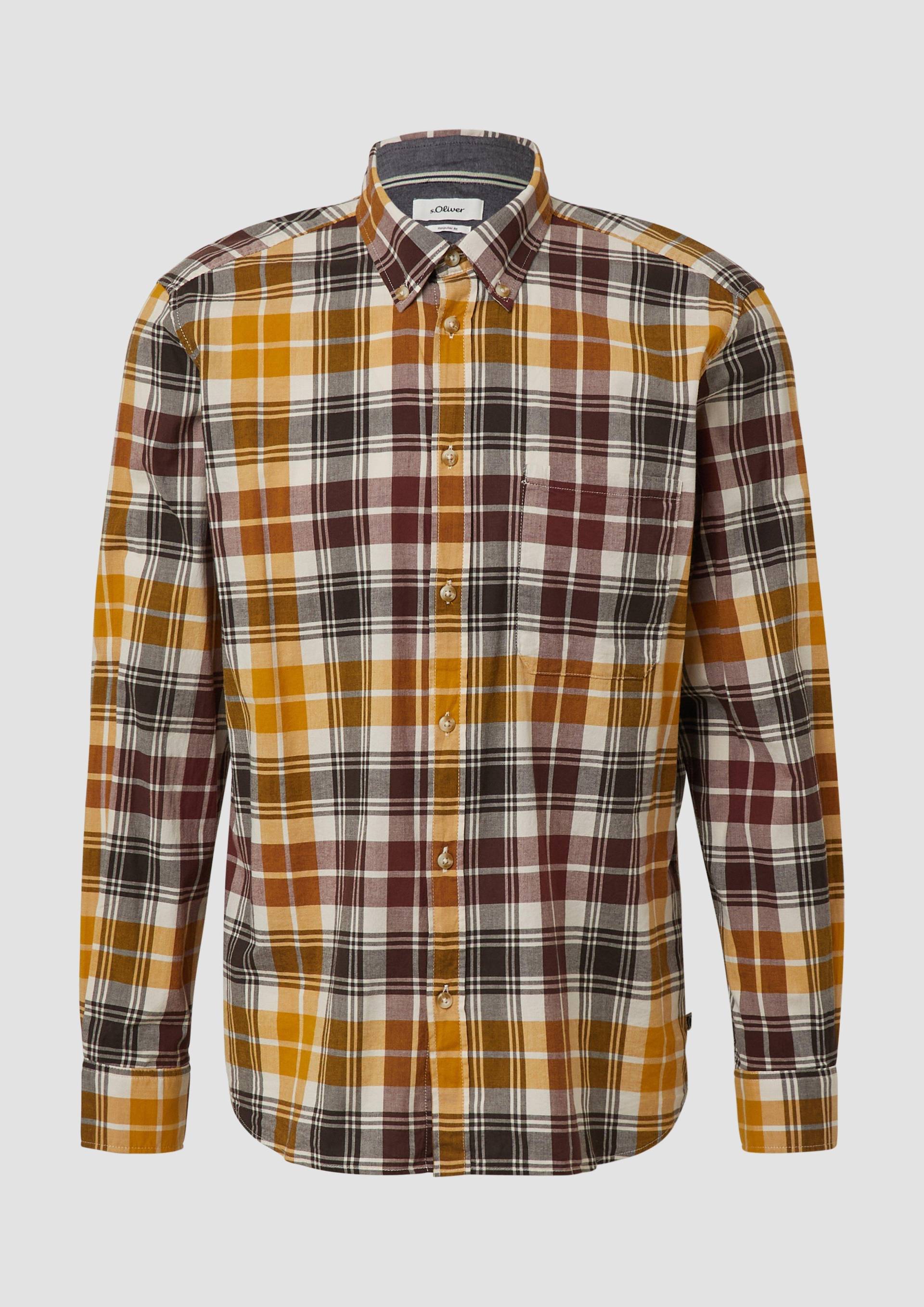 s.Oliver - Regular Fit: Elastisches Button-Down-Hemd mit Karomuster, Herren, rot|mehrfarbig von s.Oliver