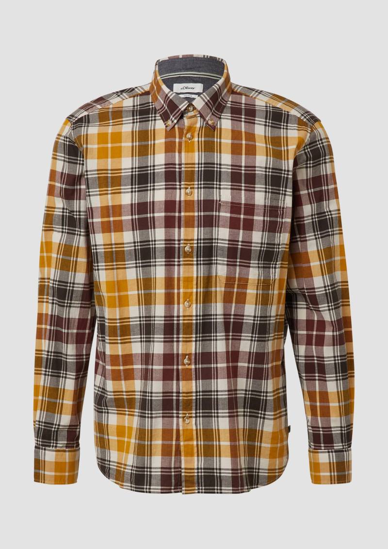 s.Oliver - Regular Fit: Elastisches Button-Down-Hemd mit Karomuster, Herren, rot|mehrfarbig von s.Oliver