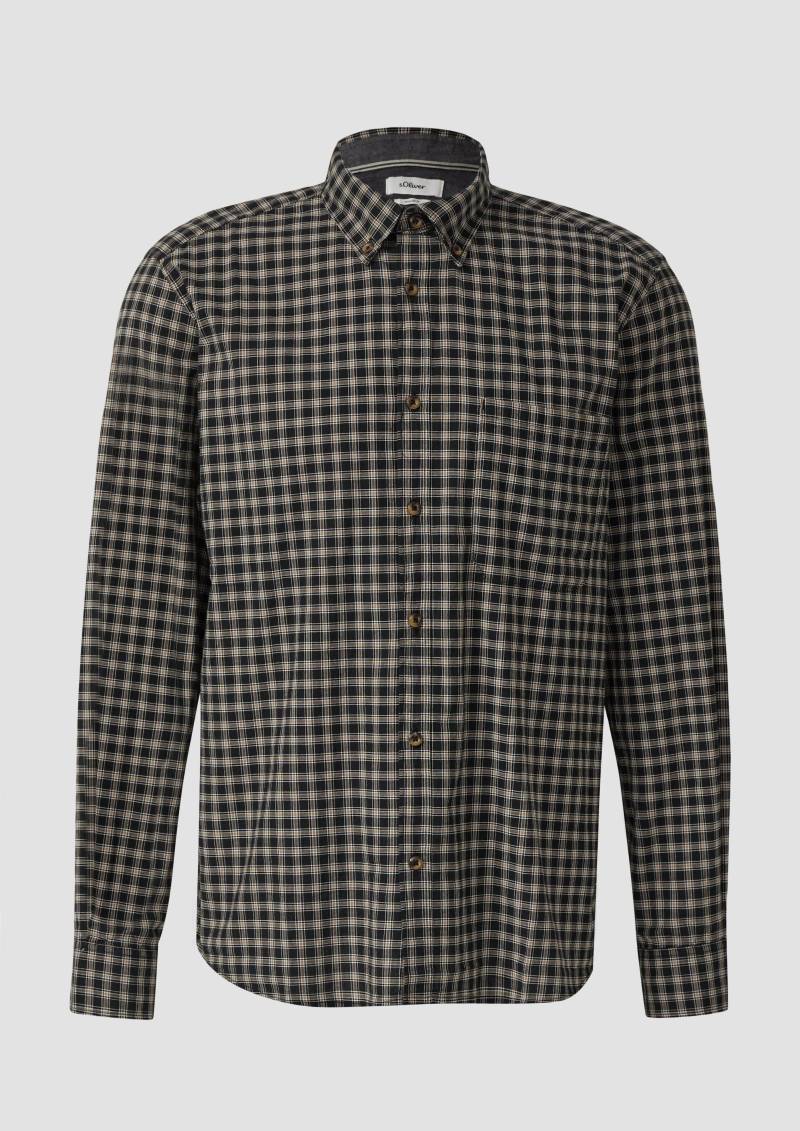 s.Oliver - Regular Fit: Elastisches Button-Down-Hemd mit Karomuster, Herren, schwarz|mehrfarbig von s.Oliver
