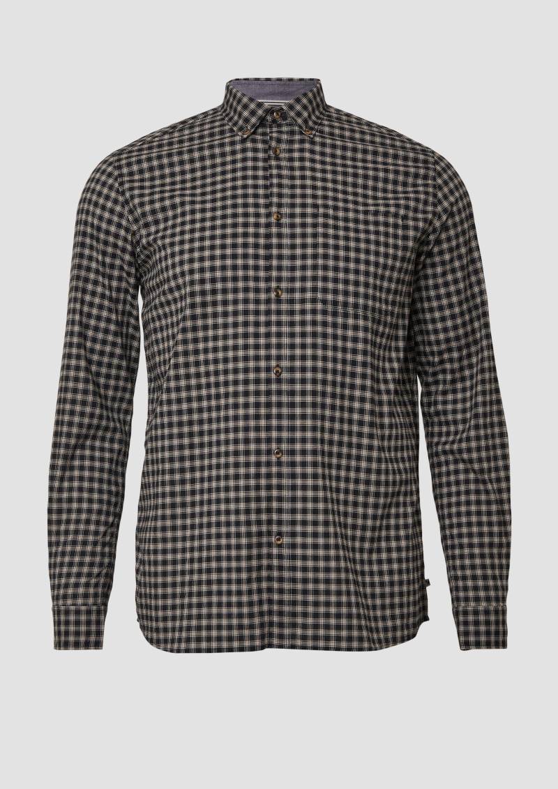 s.Oliver - Regular Fit: Elastisches Button-Down-Hemd mit Karomuster, Herren, schwarz von s.Oliver