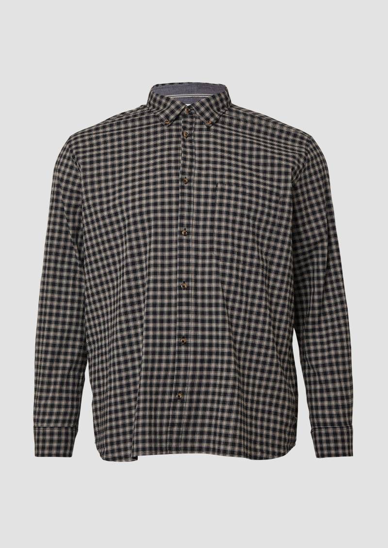 s.Oliver - Regular Fit: Elastisches Button-Down-Hemd mit Karomuster, Herren, schwarz von s.Oliver