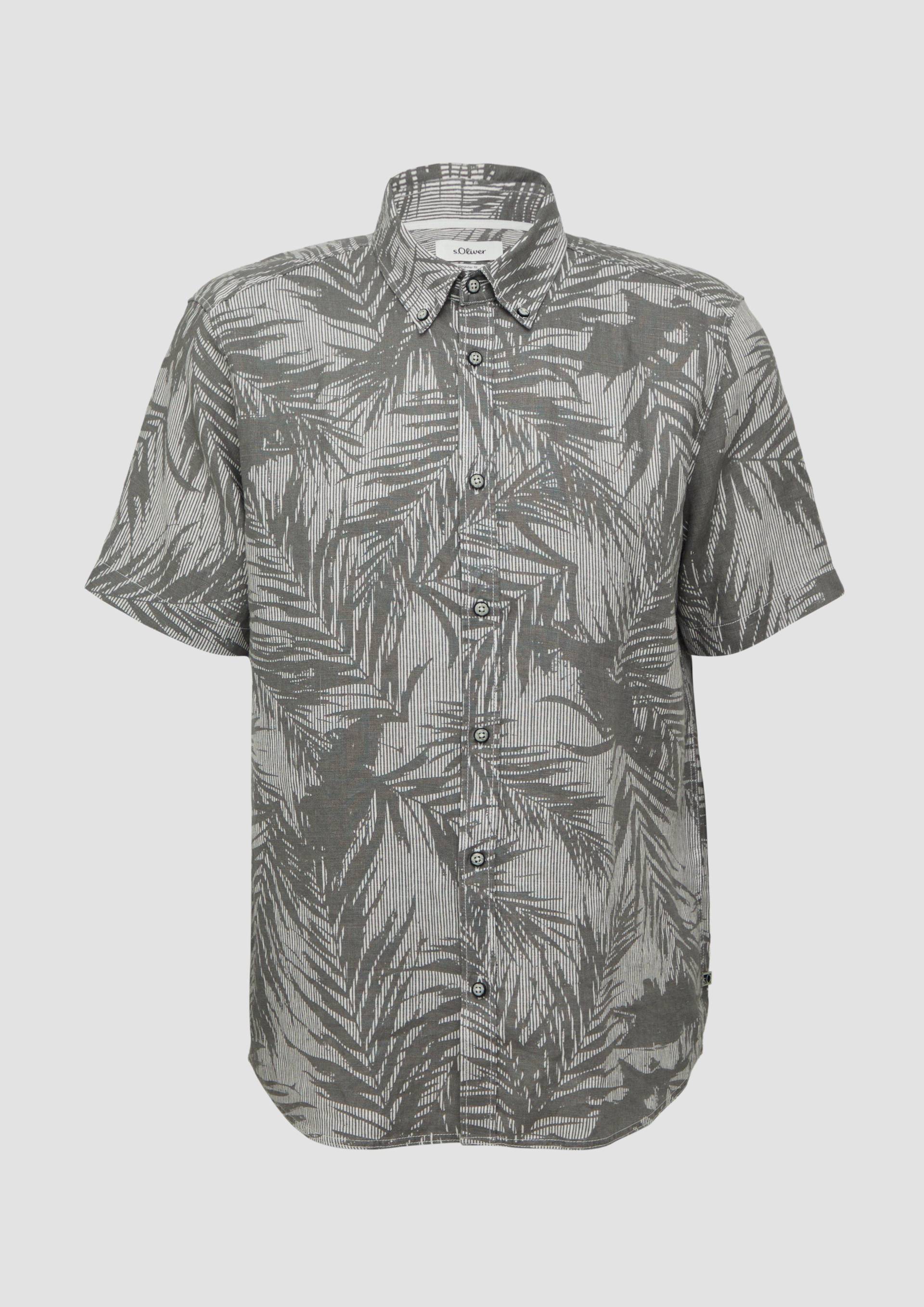 s.Oliver - Regular Fit: Gemustertes Kurzarmhemd aus Leinen, Herren, grau von s.Oliver