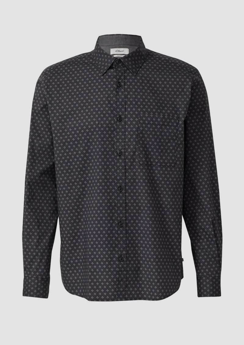 s.Oliver - Regular Fit: Hemd mit Allover-Print und Brusttasche, Herren, schwarz von s.Oliver