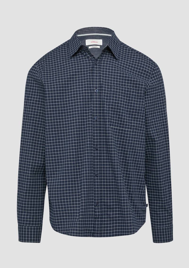 s.Oliver - Regular Fit: Kariertes Hemd aus Baumwollstretch mit Brusttasche, Herren, blau von s.Oliver