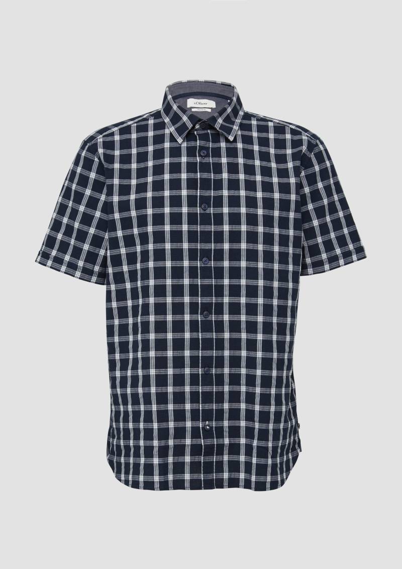 s.Oliver - Regular Fit: Kariertes Kurzarmhemd mit Struktur, Herren, blau von s.Oliver