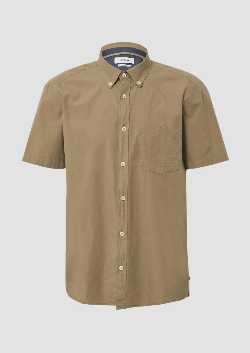 s.Oliver - Regular Fit: Kurzarmhemd mit Struktur-Streifen und Button-Down-Kragen, Herren, Grün von s.Oliver
