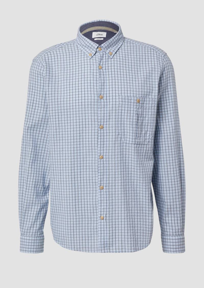 s.Oliver - Regular Fit: Kariertes Baumwollhemd mit Struktur und Button-Down-Kragen, Herren, blau von s.Oliver
