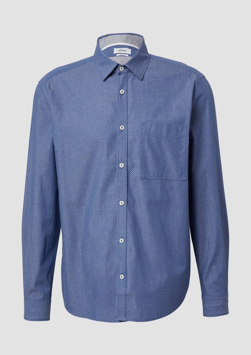 s.Oliver - Regular Fit: Gemustertes Langarmhemd mit Brusttasche, Herren, blau von s.Oliver