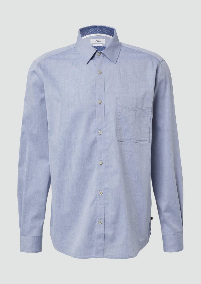 s.Oliver - Regular Fit: Gemustertes Langarmhemd mit Brusttasche, Herren, blau von s.Oliver