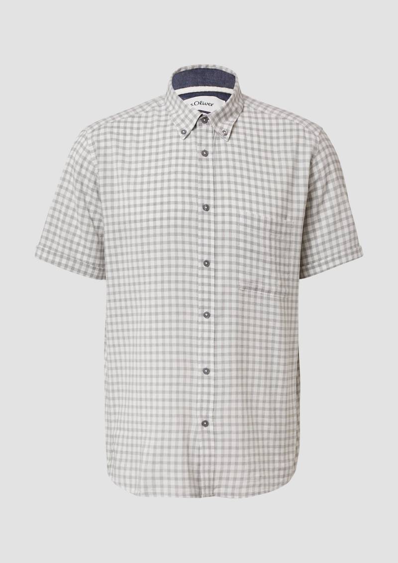 s.Oliver - Regular Fit: Kariertes Kurzarmhemds aus Viskosemix, Herren, grau von s.Oliver