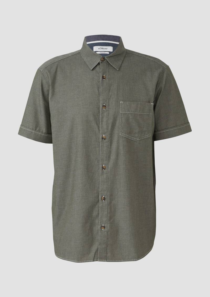s.Oliver - Regular Fit: Strukturiertes Kurzarmhemd mit Kontrastnähten, Herren, Grün von s.Oliver