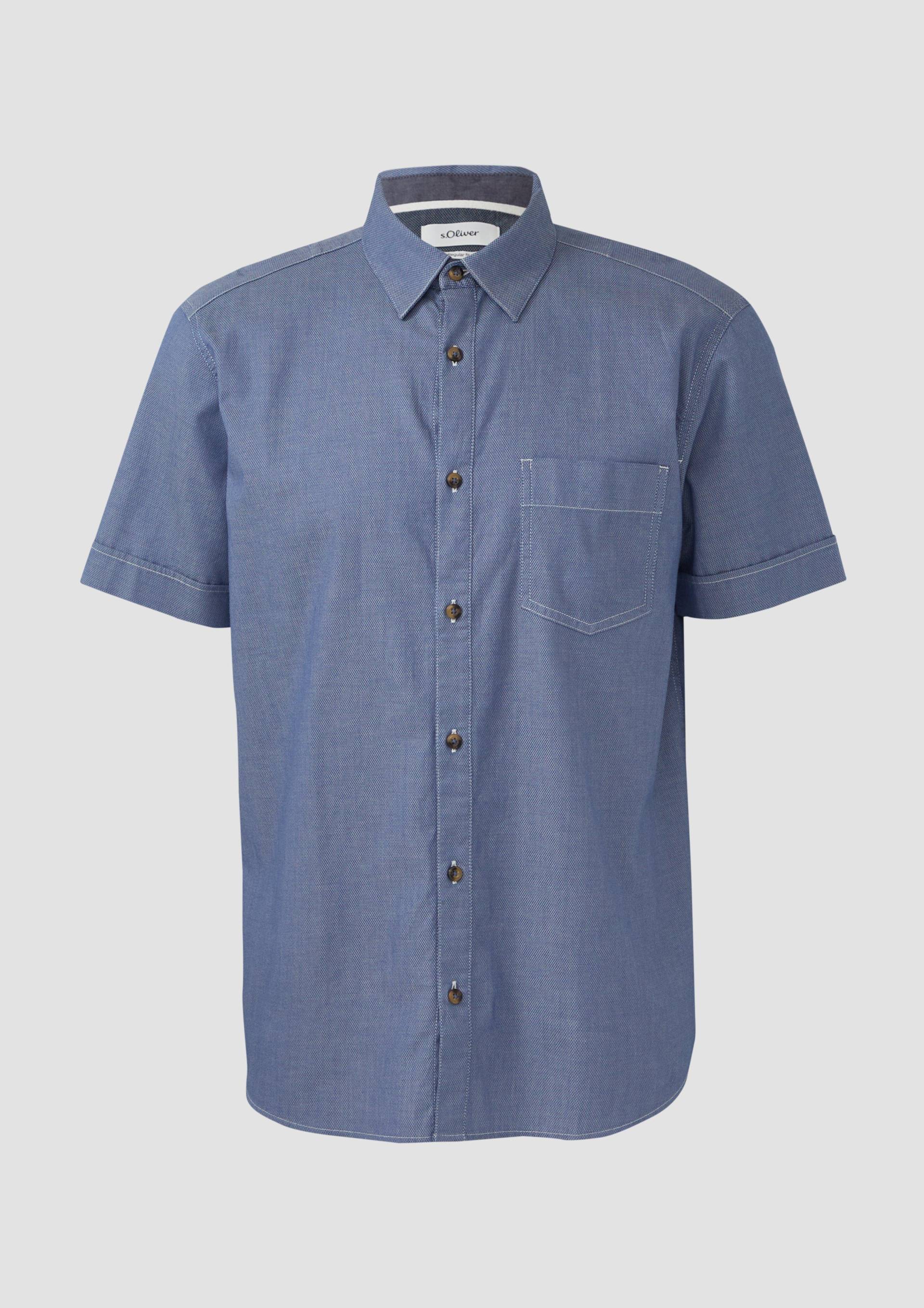 s.Oliver - Regular Fit: Strukturiertes Kurzarmhemd mit Kontrastnähten, Herren, blau von s.Oliver