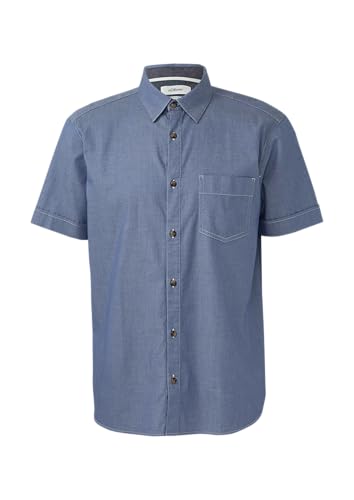 s.Oliver Regular Fit: Strukturiertes Kurzarmhemd mit Kontrastnähten Royalblau L von s.Oliver