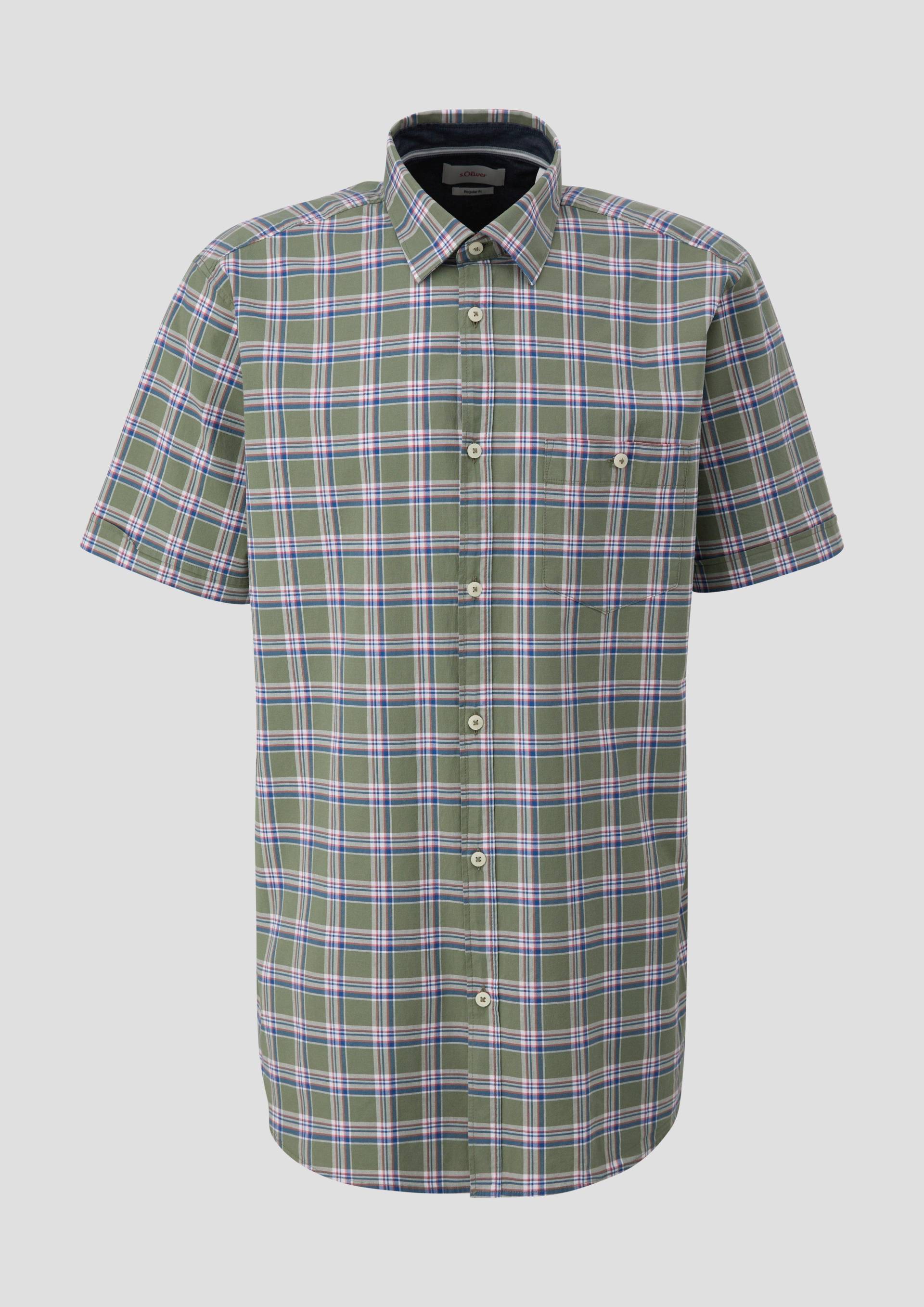 s.Oliver - Regular: Kurzarmhemd mit aufgesetzter Tasche, Herren, olive|weiß von s.Oliver