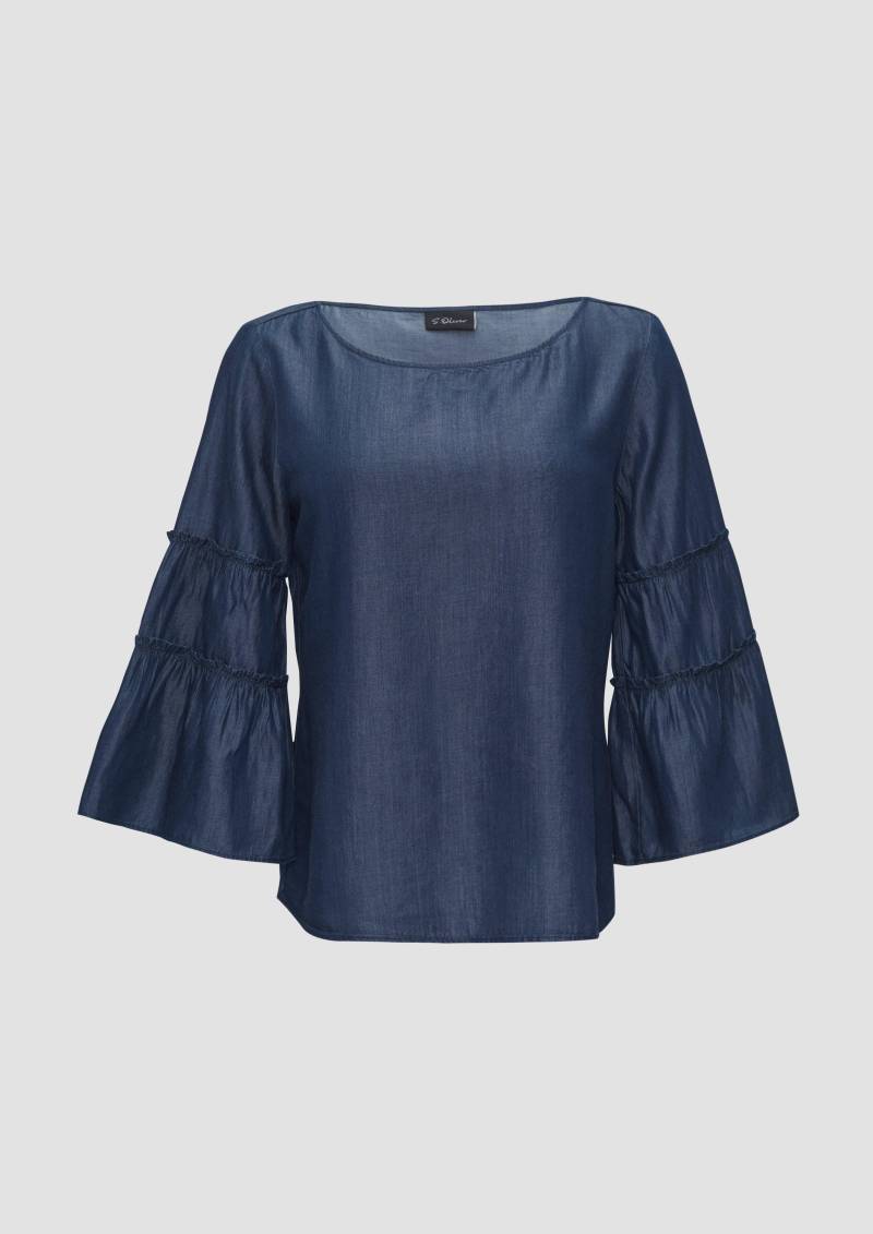 s.Oliver - Relaxed-Fit-Bluse in Denim-Optik mit Volantärmeln, Damen, blau von s.Oliver