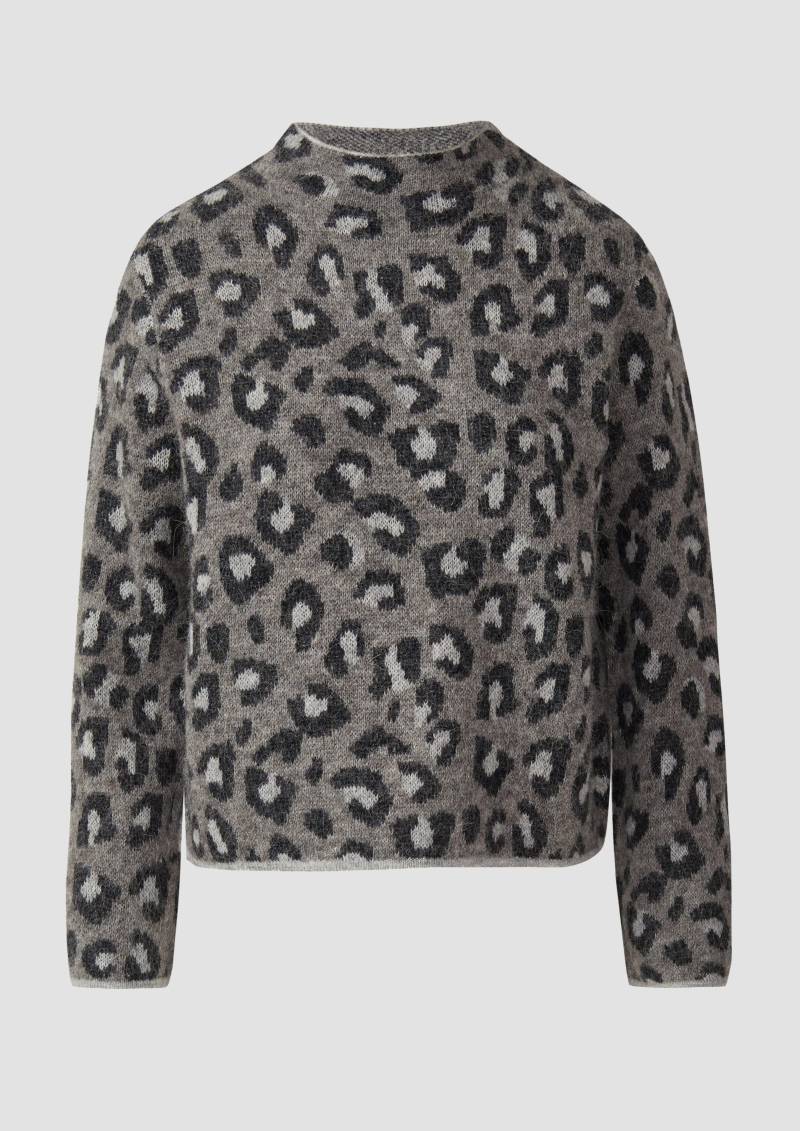 s.Oliver - Relaxed-Fit-Pullover aus Alpaka-Wollmix mit Leo-Print, Damen, grau von s.Oliver