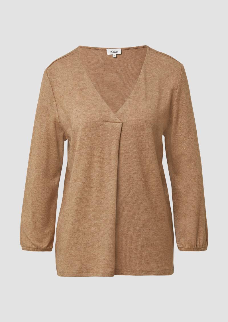 s.Oliver - Meliertes Shirt mit V-Ausschnitt und elastischen Ärmelbündchen, Damen, braun s.Oliver - Meliertes Shirt mit V-Ausschnitt und elastischen Ärmelbündchen, Damen, braun von s.Oliver