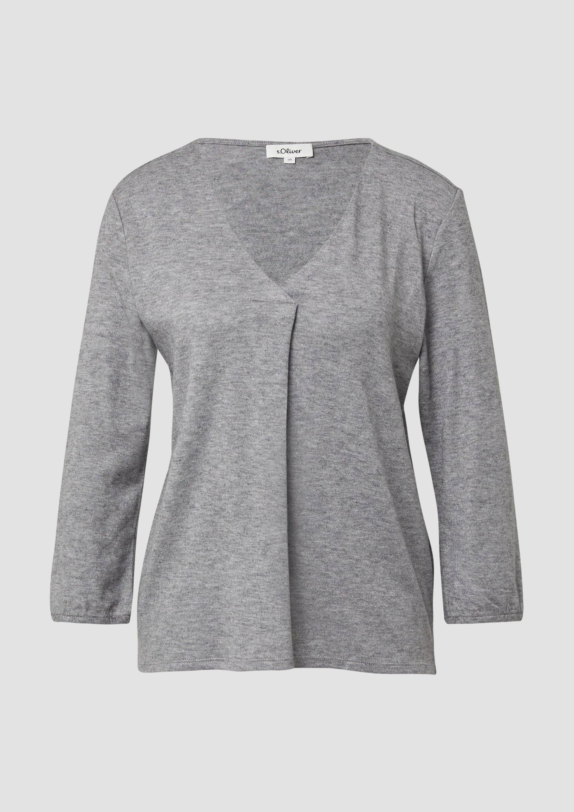 s.Oliver - Meliertes Shirt mit V-Ausschnitt und elastischen Ärmelbündchen, Damen, grau von s.Oliver