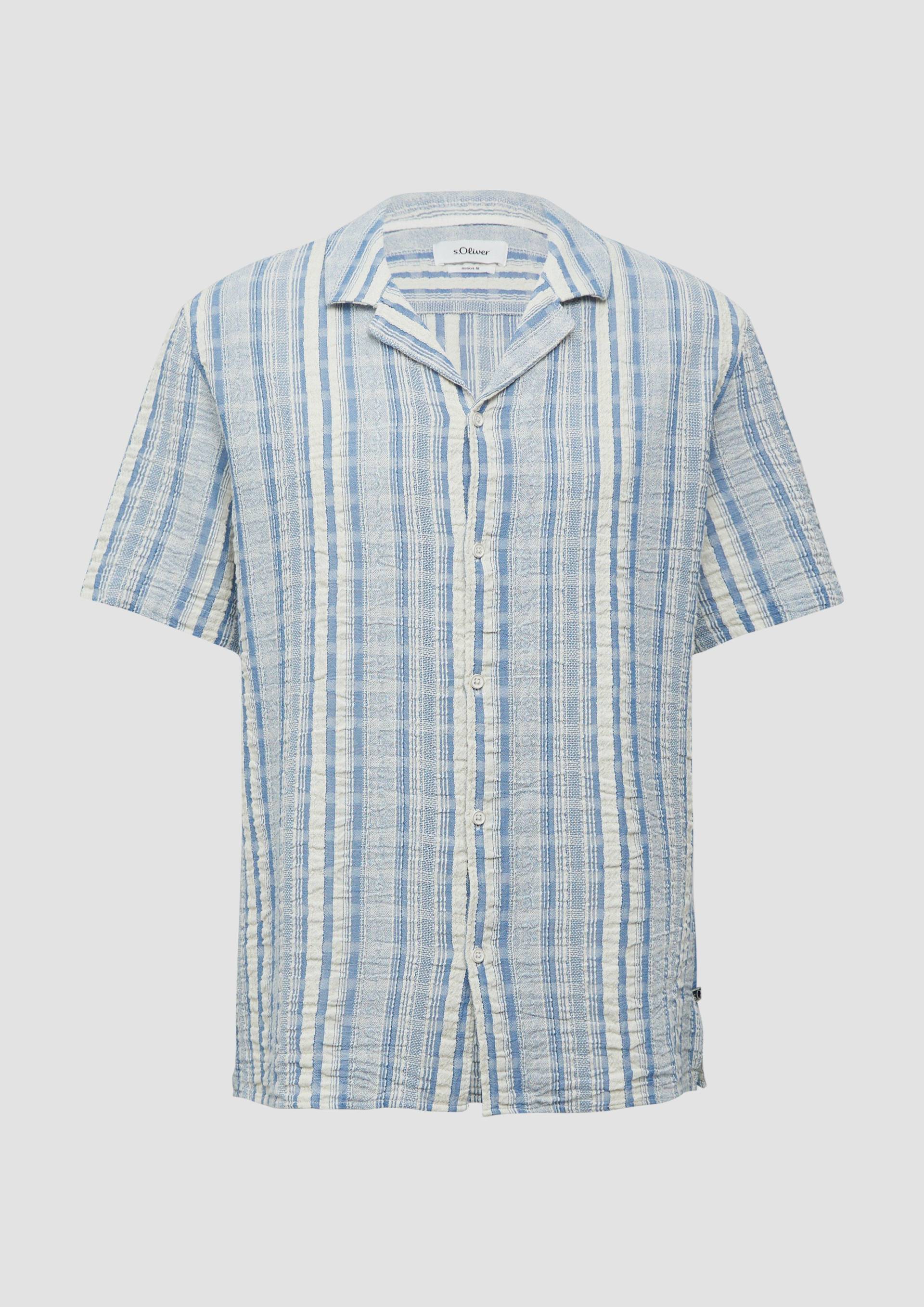 s.Oliver - Resort Fit: Kurzarm-Hemd mit Jacquard-Streifen, Herren, blau von s.Oliver