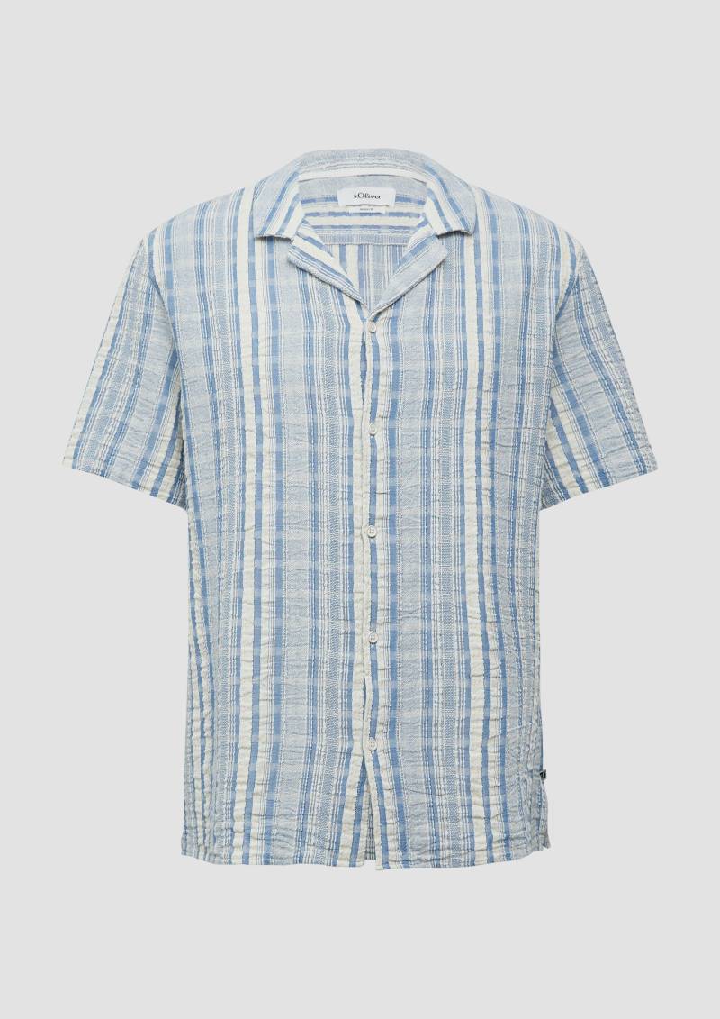 s.Oliver - Resort Fit: Kurzarm-Hemd mit Jacquard-Streifen, Herren, blau von s.Oliver