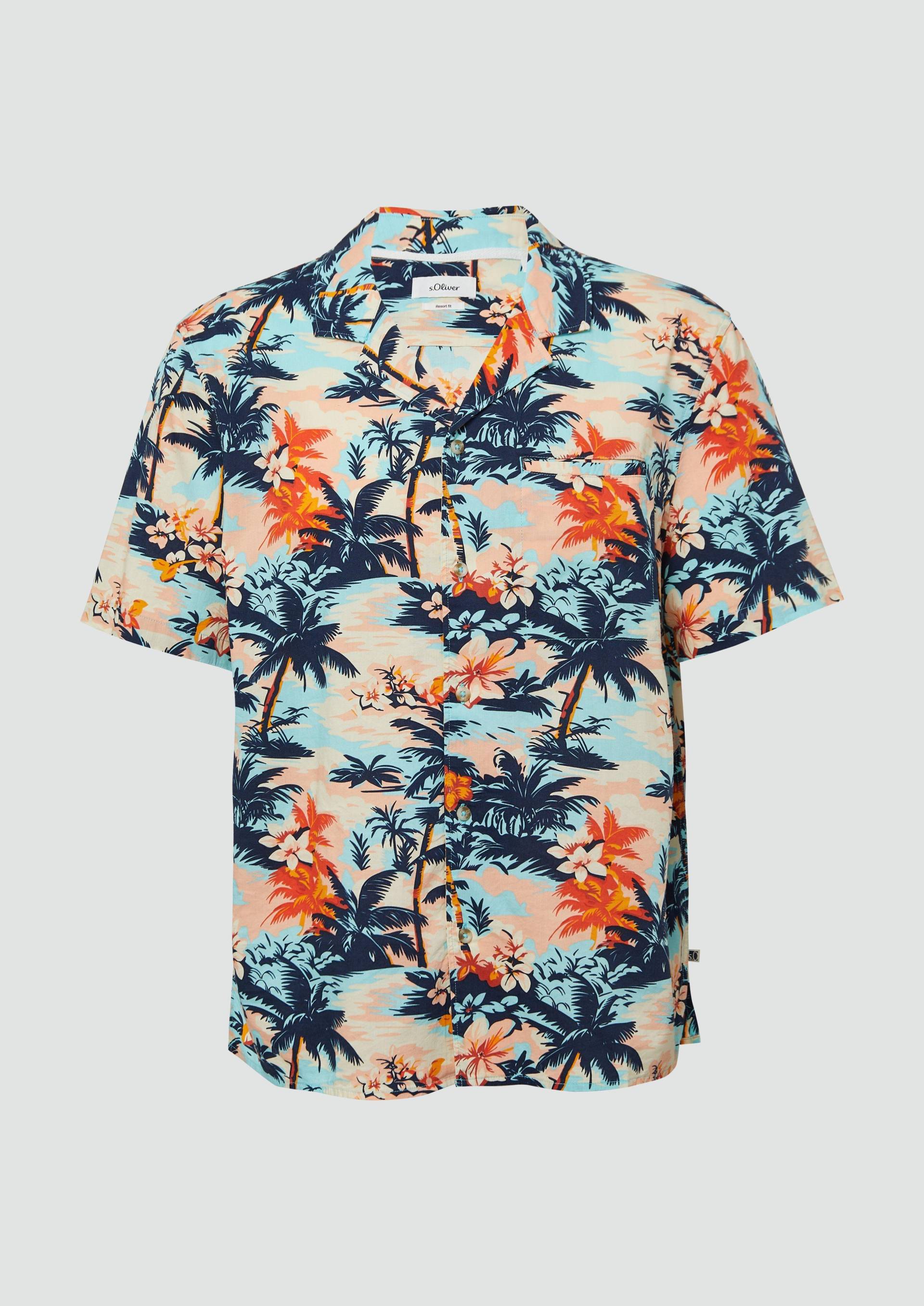 s.Oliver - Resort Fit: Kurzarmhemd aus Viskosemix mit Brusttasche, Herren, mehrfarbig|türkis von s.Oliver