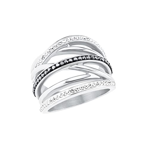 s.Oliver Ring Edelstahl Damen Ringe, mit Kristall, Grau, Kommt in Schmuck Geschenk Box, 2022655 von s.Oliver