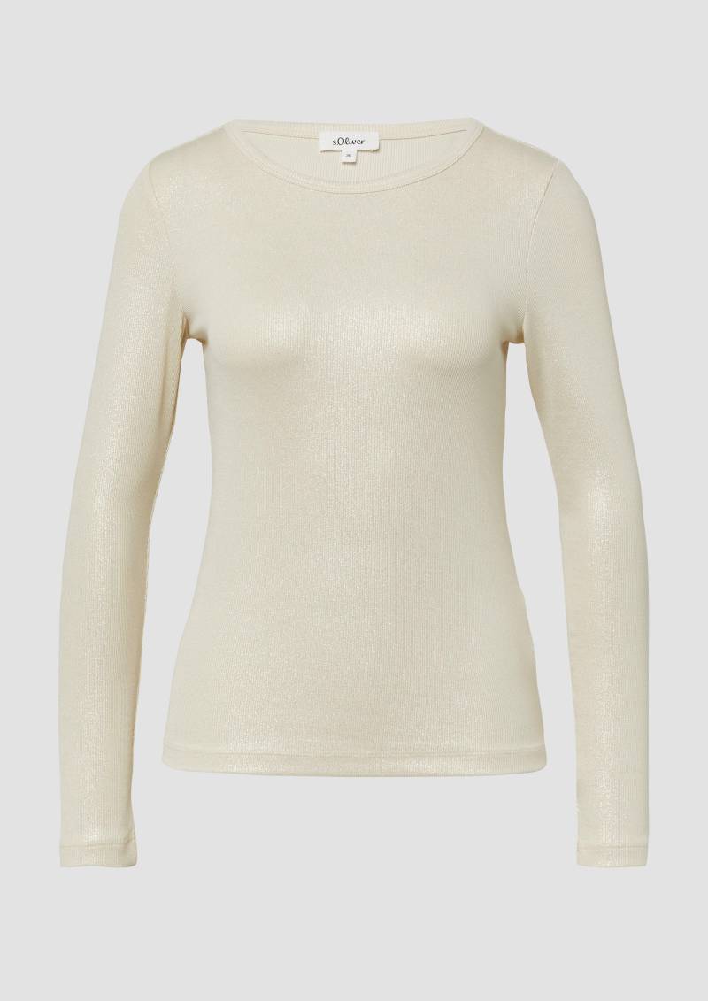 s.Oliver - Ripp-Shirt mit Glitzer-Effekt, Damen, Beige von s.Oliver