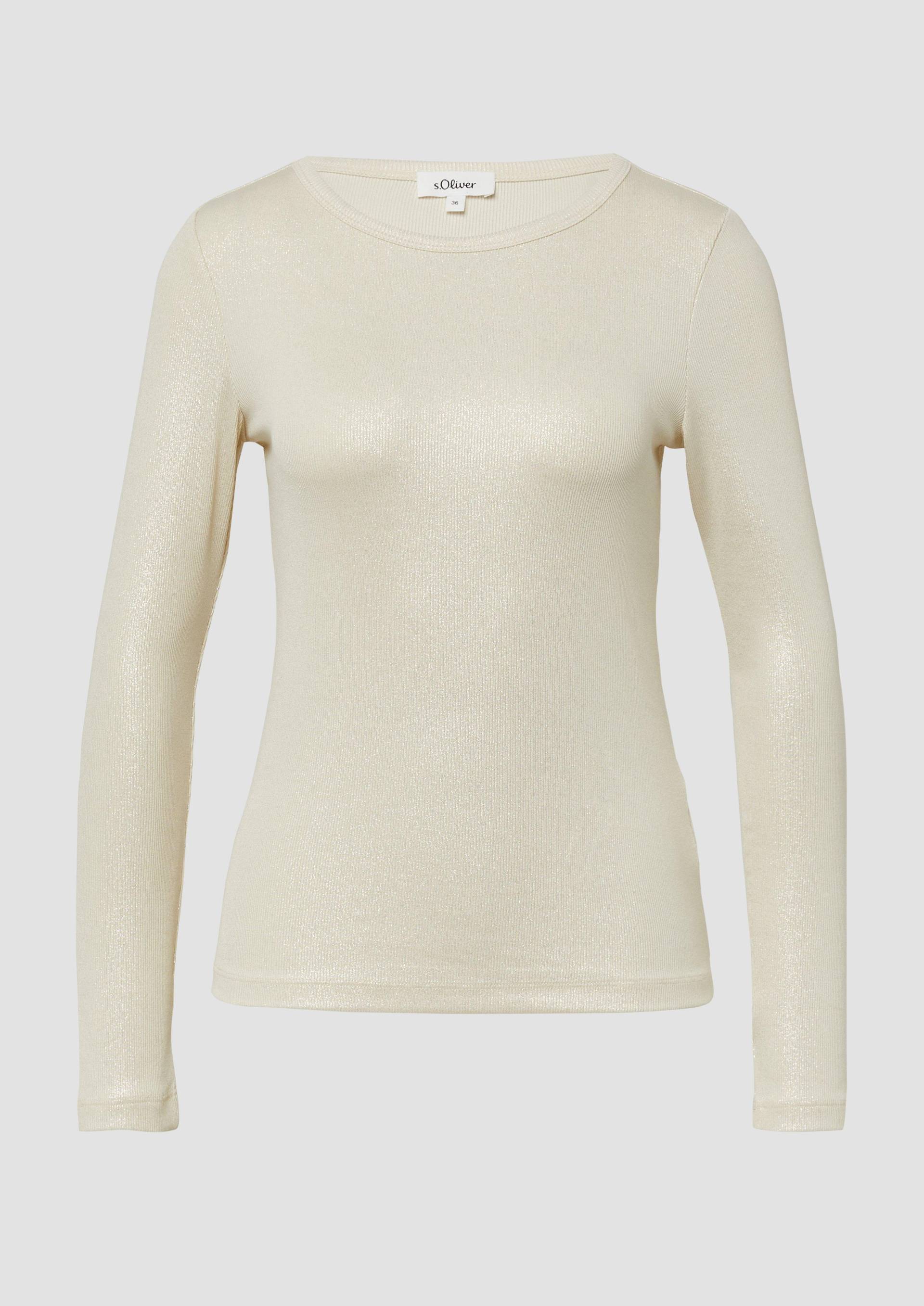s.Oliver - Ripp-Shirt mit Glitzer-Effekt, Damen, Beige von s.Oliver