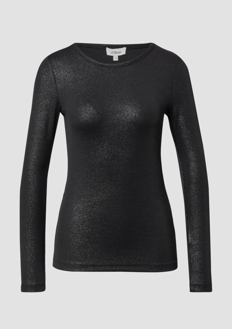 s.Oliver - Ripp-Shirt mit Glitzer-Effekt, Damen, schwarz von s.Oliver
