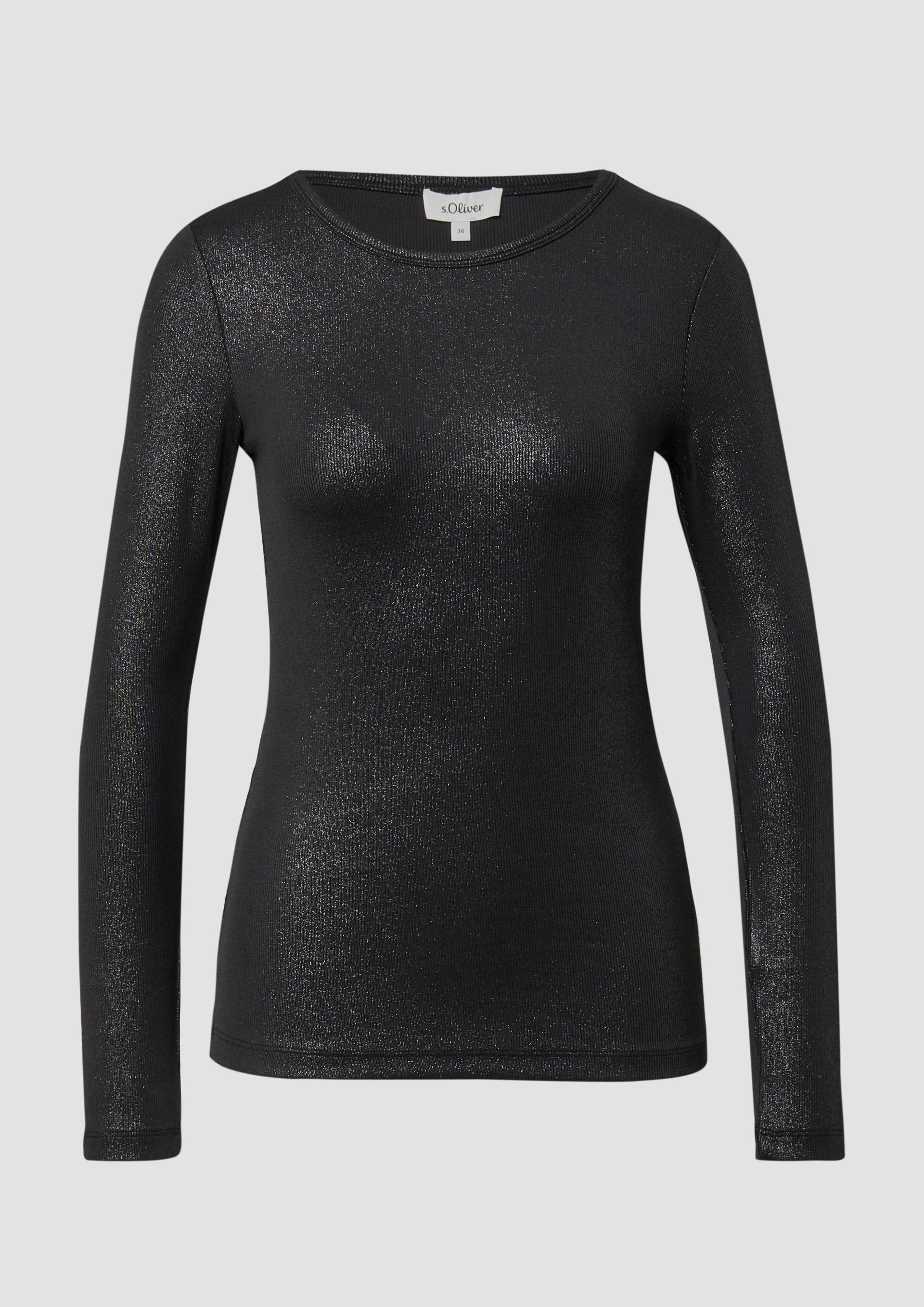 s.Oliver - Ripp-Shirt mit Glitzer-Effekt, Damen, schwarz von s.Oliver