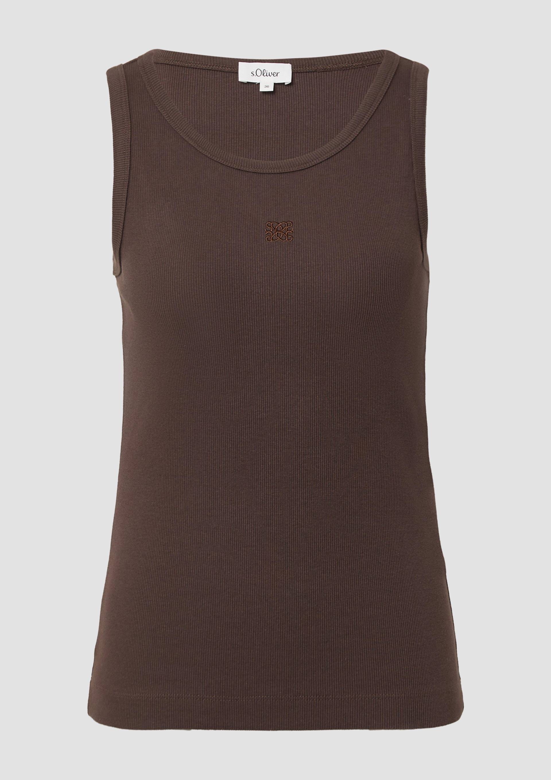 s.Oliver - Ripp-Top im Slim Fit mit Stickerei, Damen, braun von s.Oliver