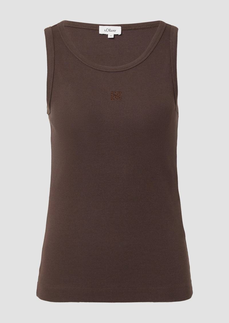 s.Oliver - Ripp-Top im Slim Fit mit Stickerei, Damen, braun von s.Oliver