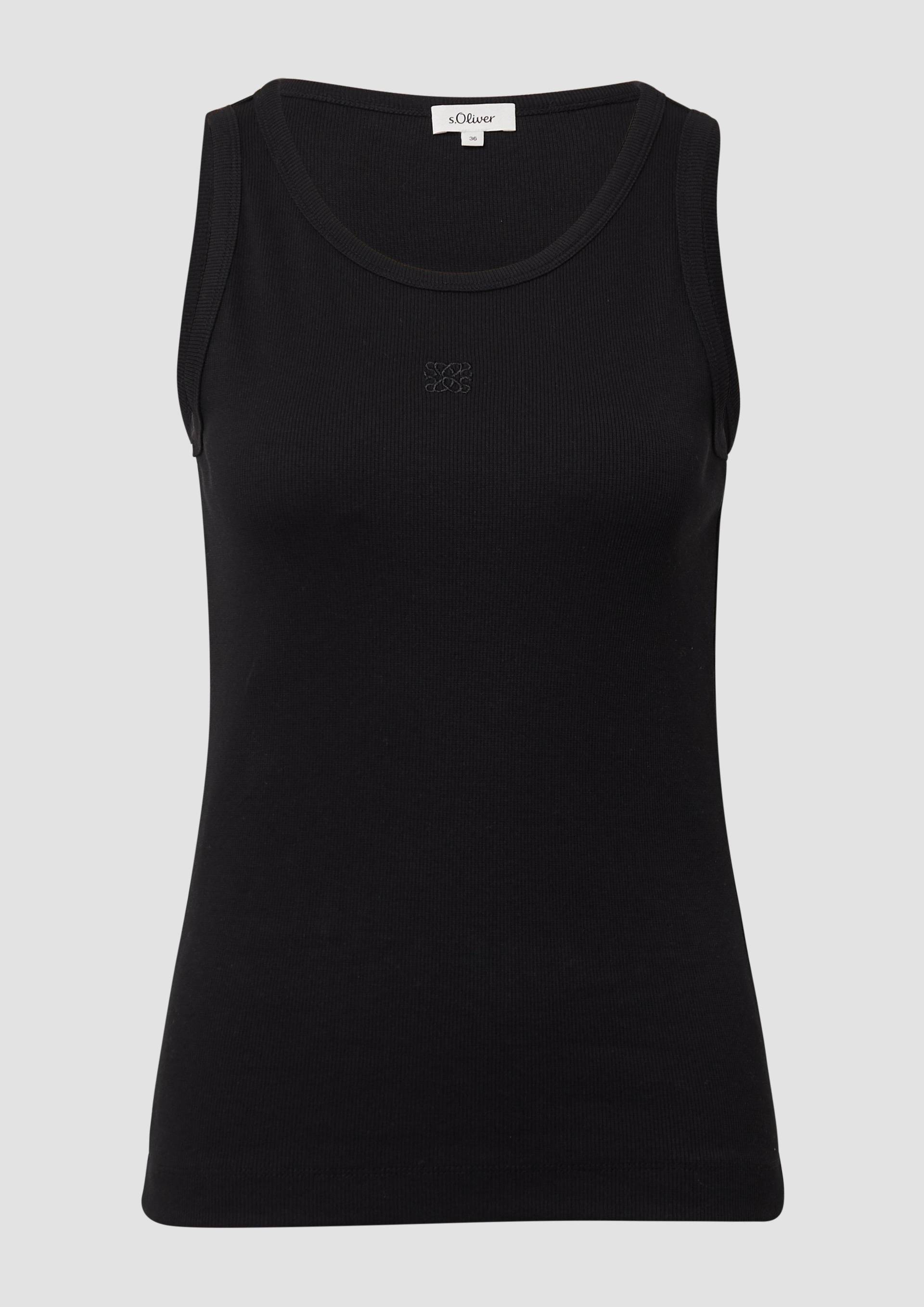 s.Oliver - Ripp-Top im Slim Fit mit Stickerei, Damen, schwarz von s.Oliver