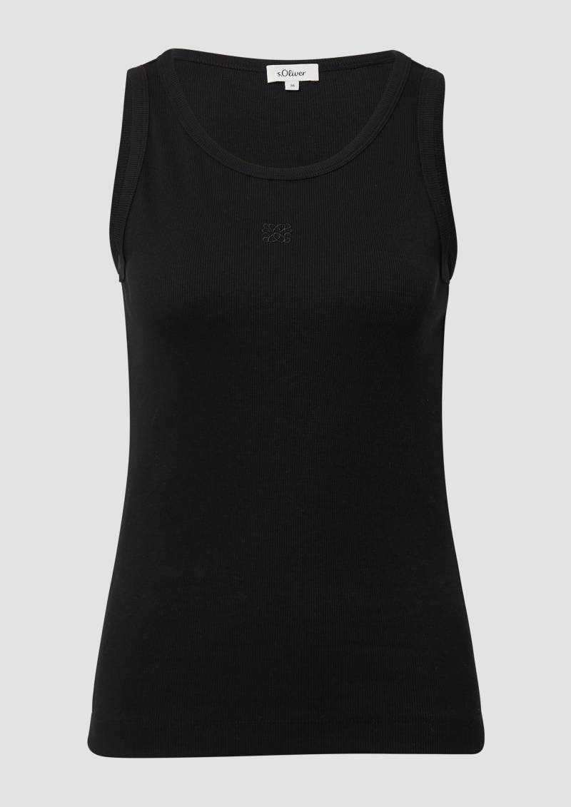 s.Oliver - Ripp-Top im Slim Fit mit Stickerei, Damen, schwarz von s.Oliver