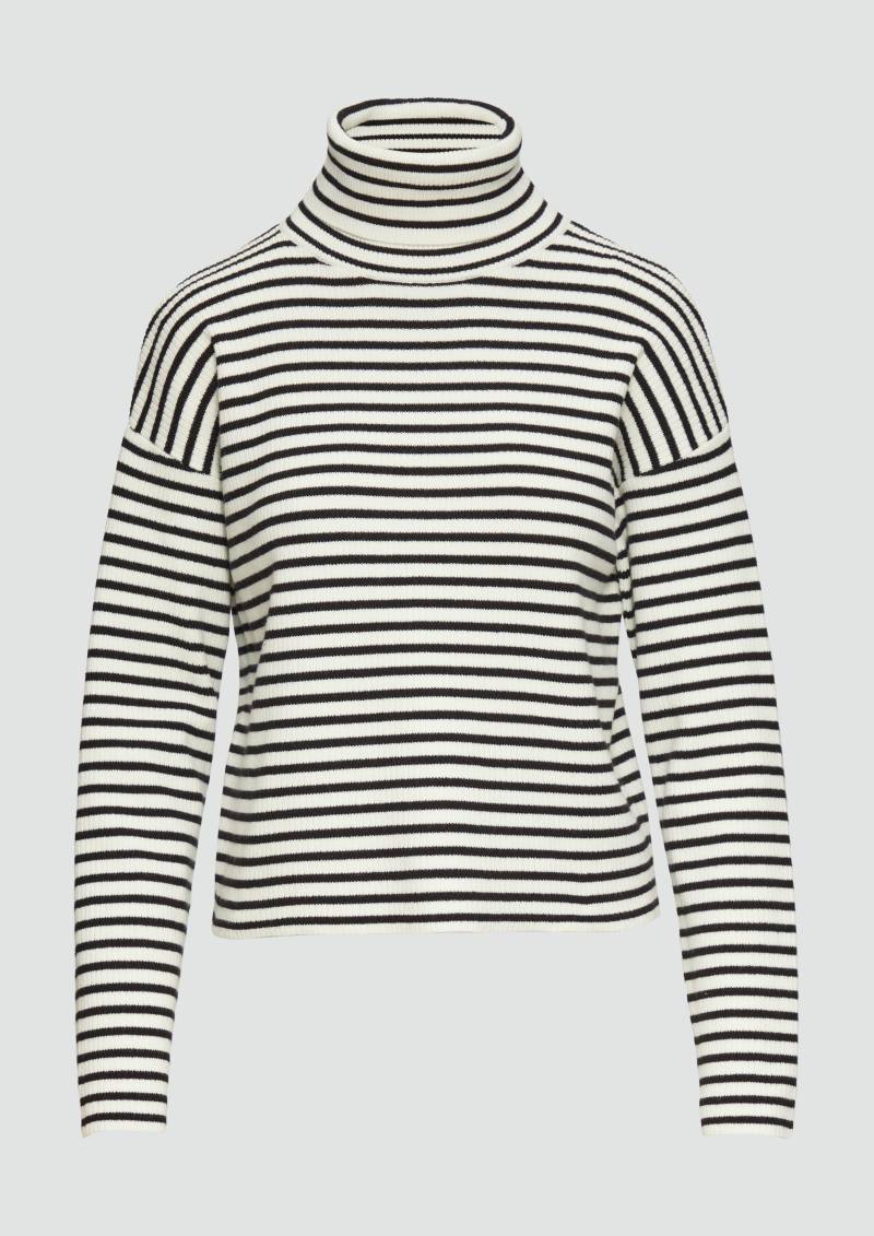 s.Oliver - Rollkragenpullover mit Rippstruktur, Damen, schwarz|weiß von s.Oliver
