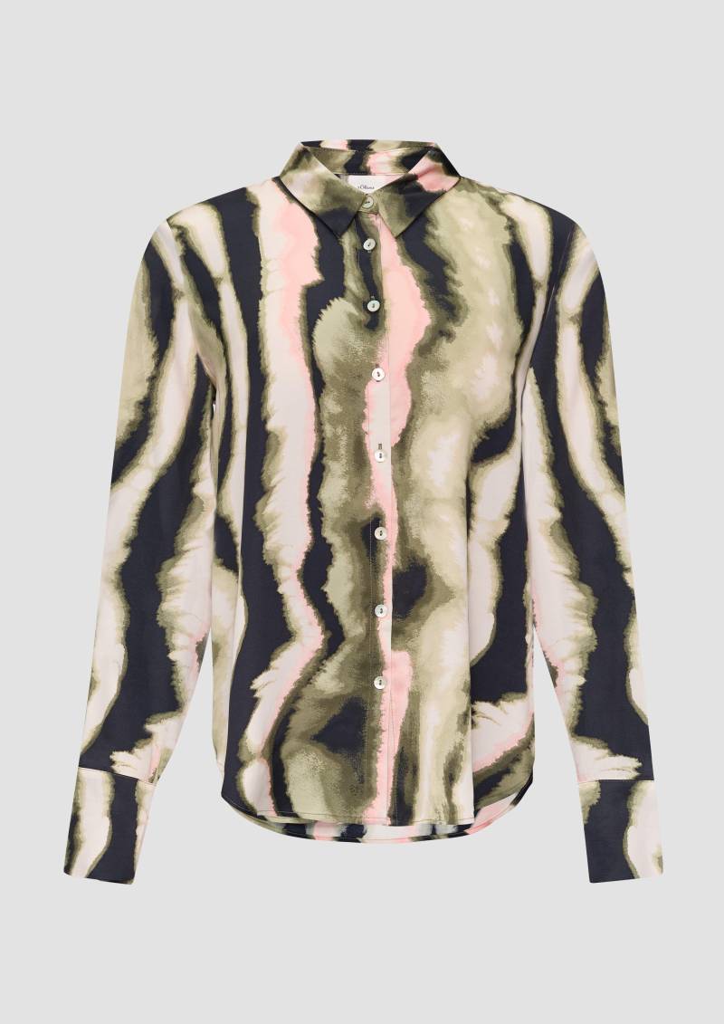 s.Oliver - Satin-Bluse mit All-over-Print, Damen, blau von s.Oliver