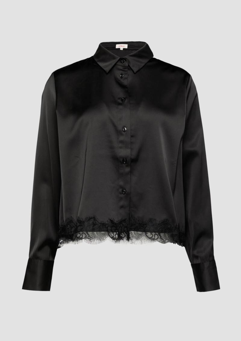 s.Oliver - Satin-Bluse mit Spitzen-Detail, Damen, schwarz von s.Oliver
