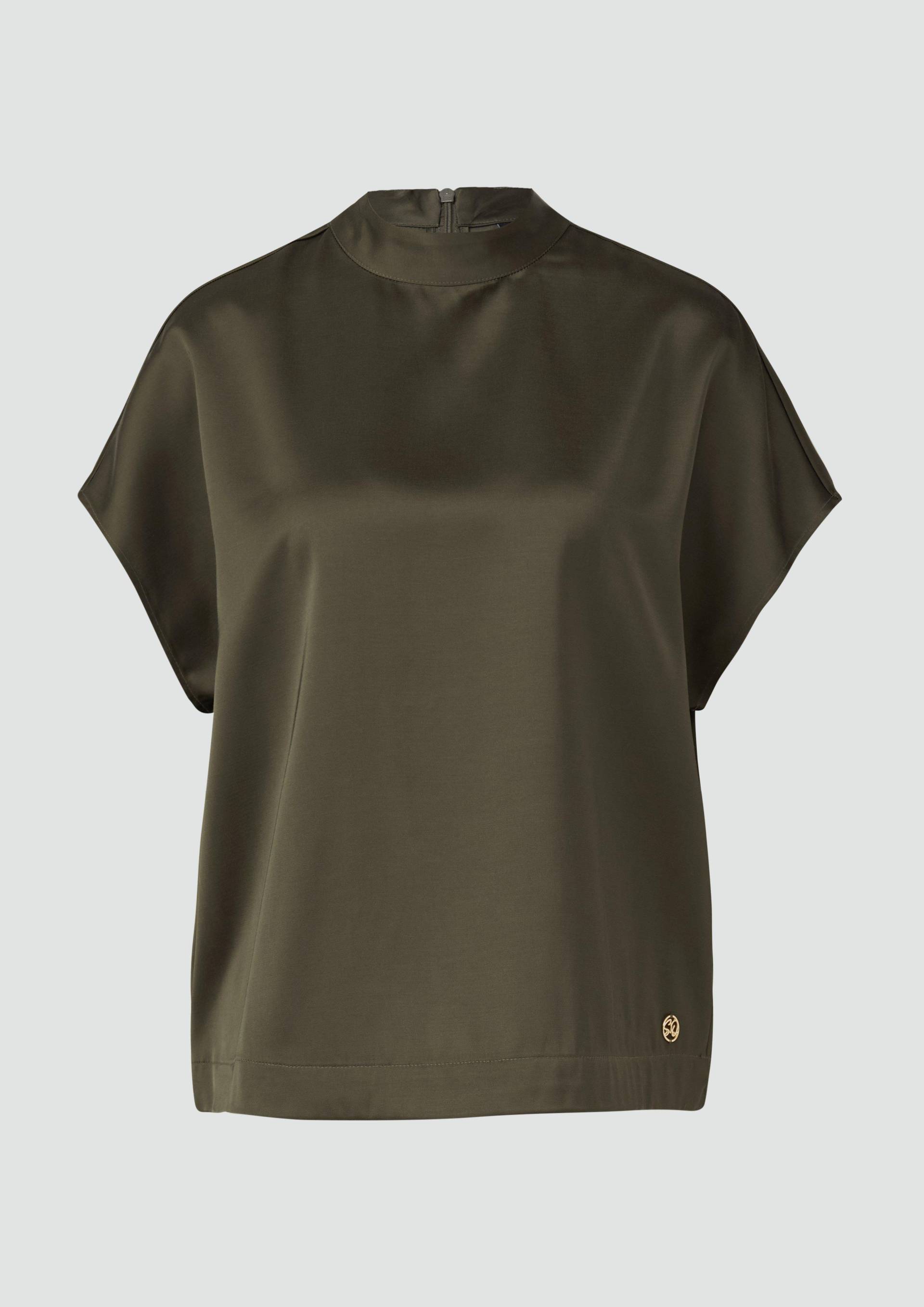 s.Oliver - Satinbluse im Loose Fit mit Stehkragen, Damen, Grün von s.Oliver