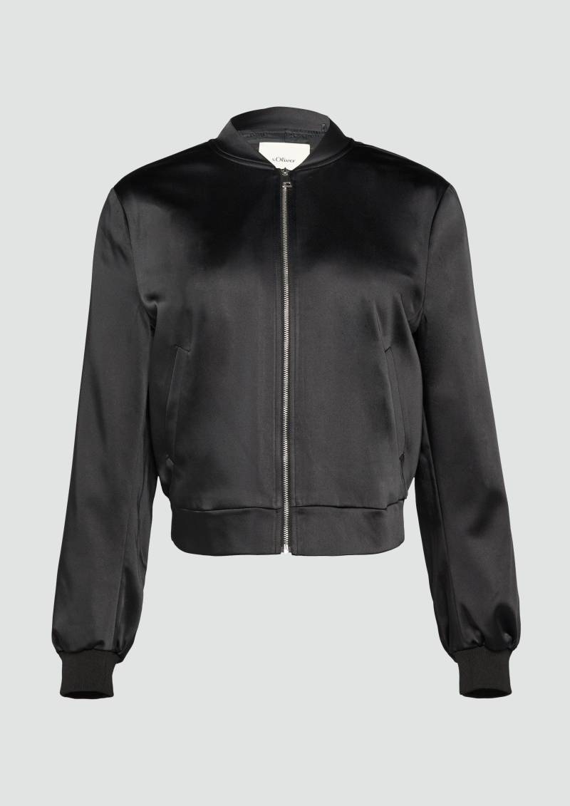 s.Oliver - Satinblouson mit Rippbündchen, Damen, schwarz von s.Oliver