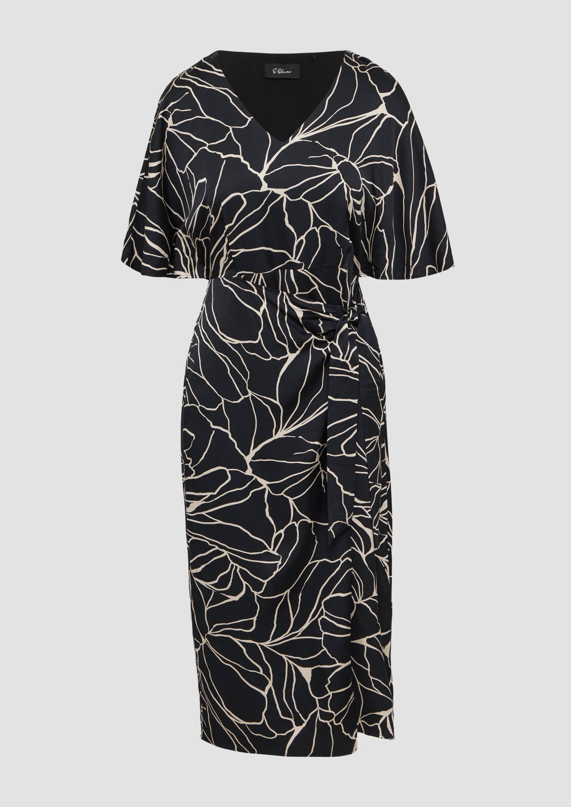 s.Oliver - Satinkleid in Wickeloptik mit V-Ausschnitt, Damen, schwarz von s.Oliver