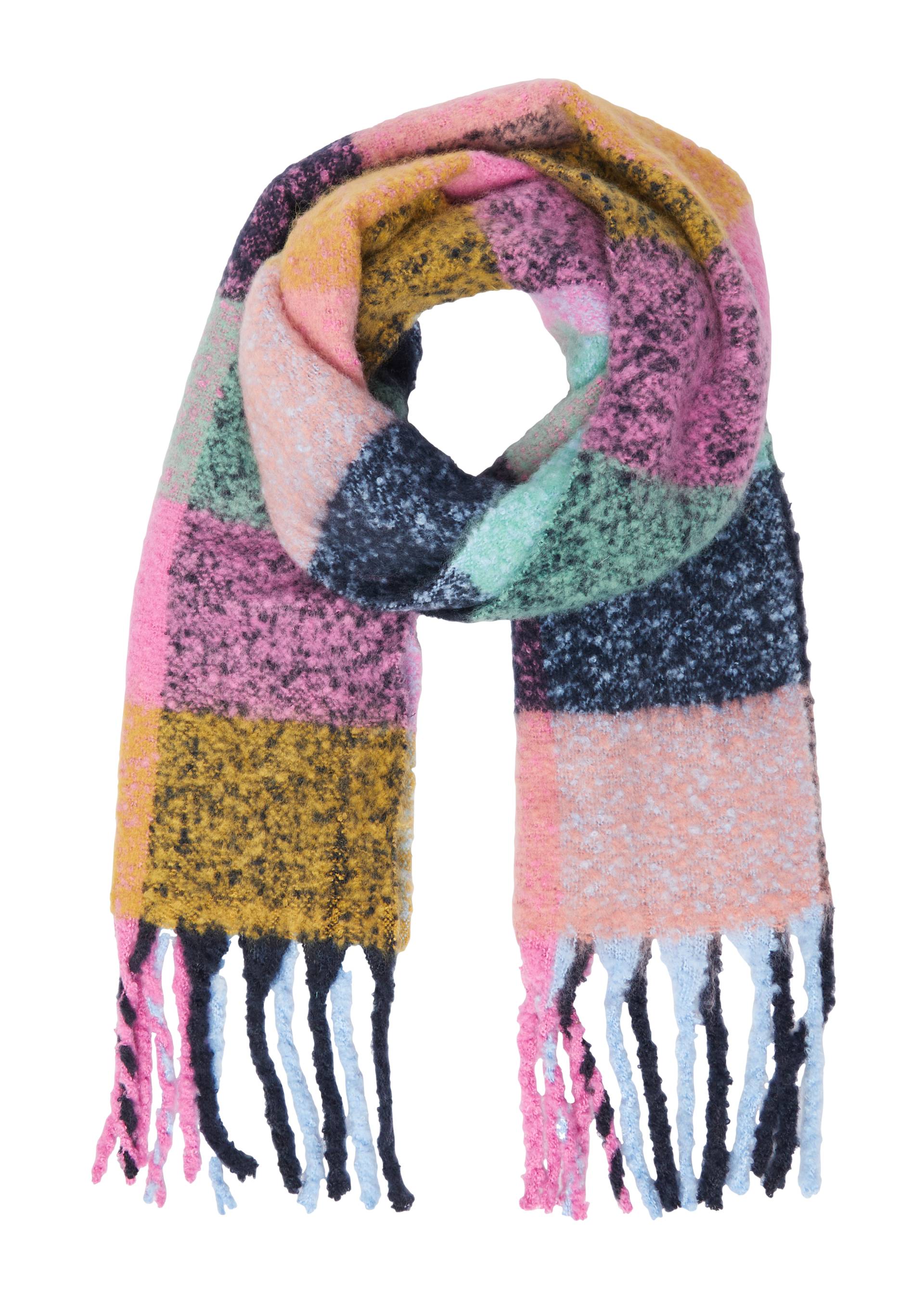 s.Oliver - Schal mit Fransen und mehrfarbigem Karo-Muster, Damen, blau|mehrfarbig von s.Oliver