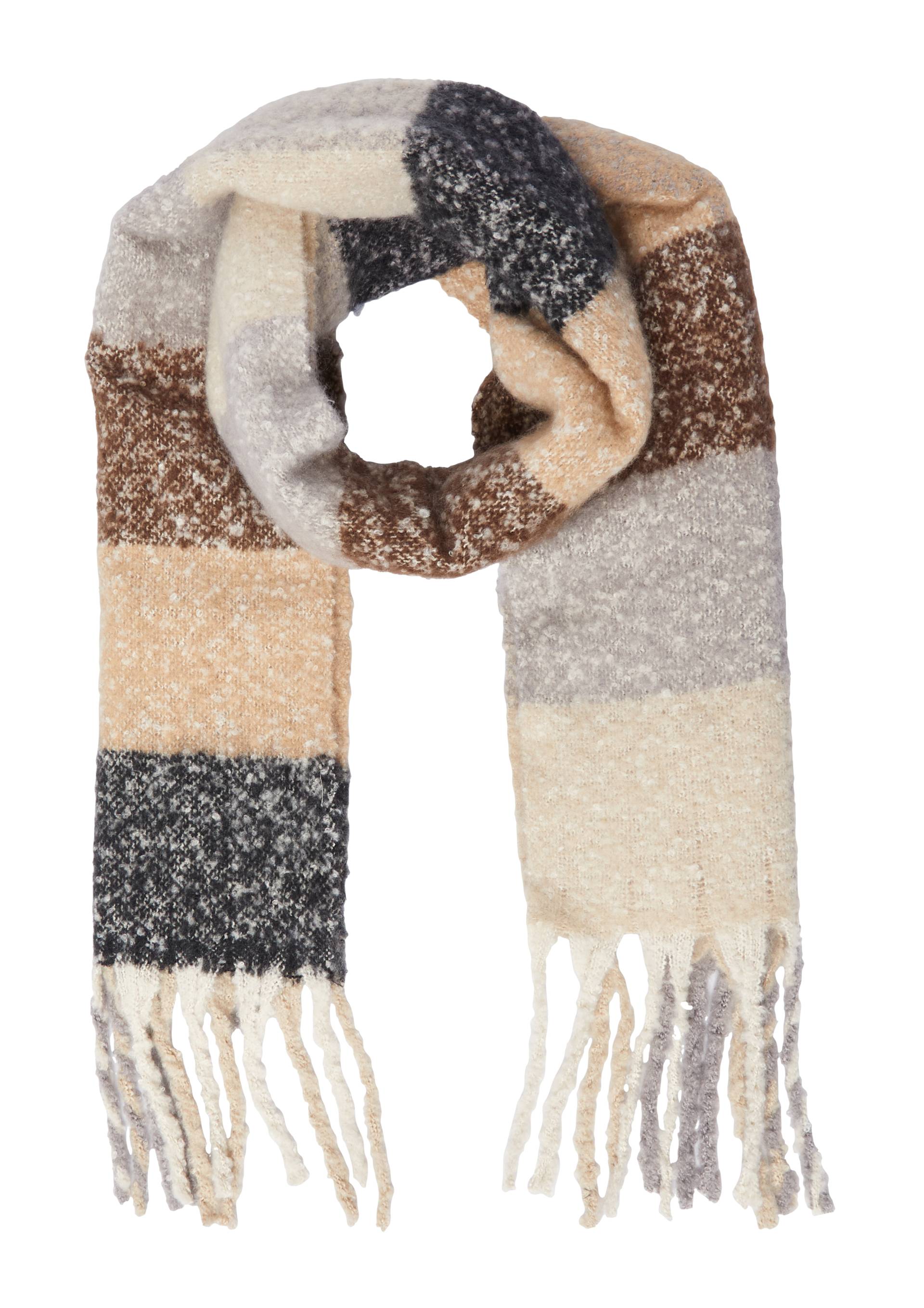 s.Oliver - Schal mit Fransen und mehrfarbigem Karo-Muster, Damen, creme|mehrfarbig von s.Oliver